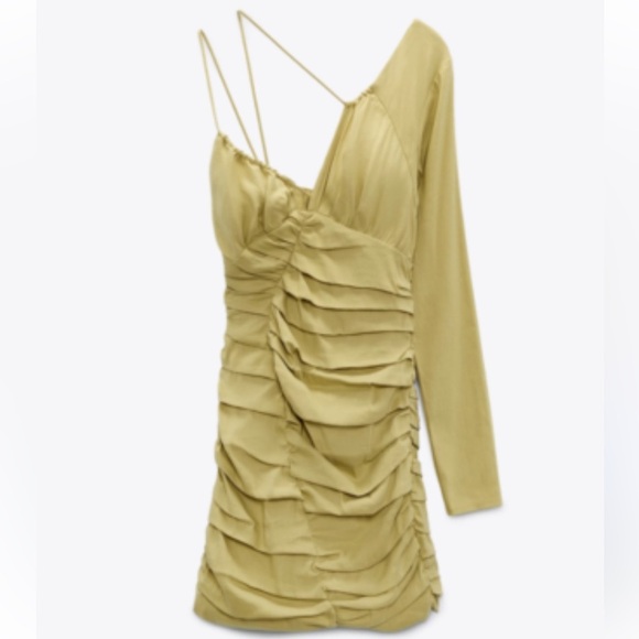 Zara Green Draped One Shoulder Mini Dress NWT - Picture 1 of 8